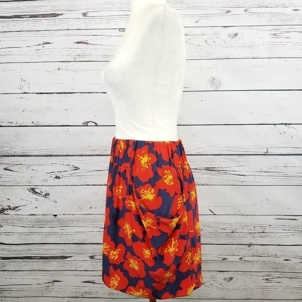 Dolce Vita red blue yellow floral bubble hem 100% silk mini skirt women's size S - Picture 6 of 7